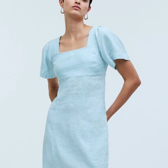 Madewell Blue Heron Linen Square-Neck Mini Dress NWT - Picture 3 of 16